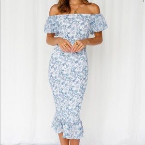 Hello Molly Blue & White Floral MIDI Dress Size S